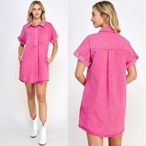 Women's Mineral Wash Denim Dress (PINK)